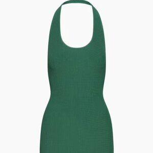 Babaton Sculpt Knit Backless Halter Dress in Forest Green